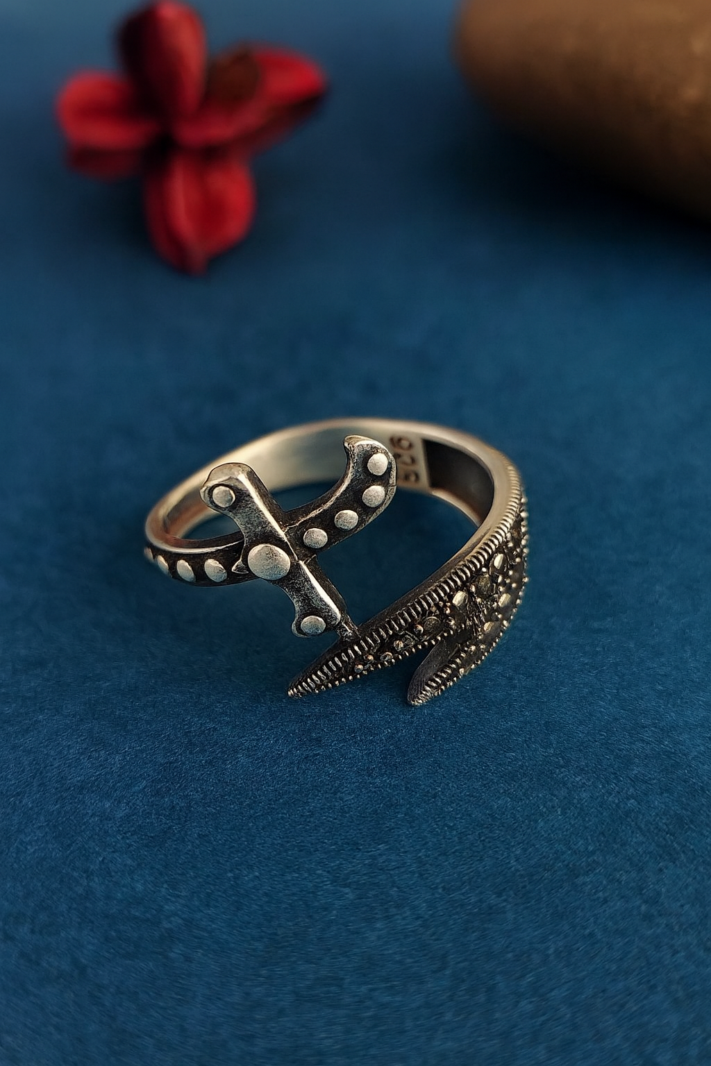 Dual-Stripe Oxidised Silver Band