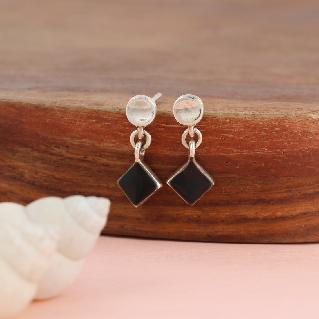Silver Black Onyx Diamond Drop Earrings