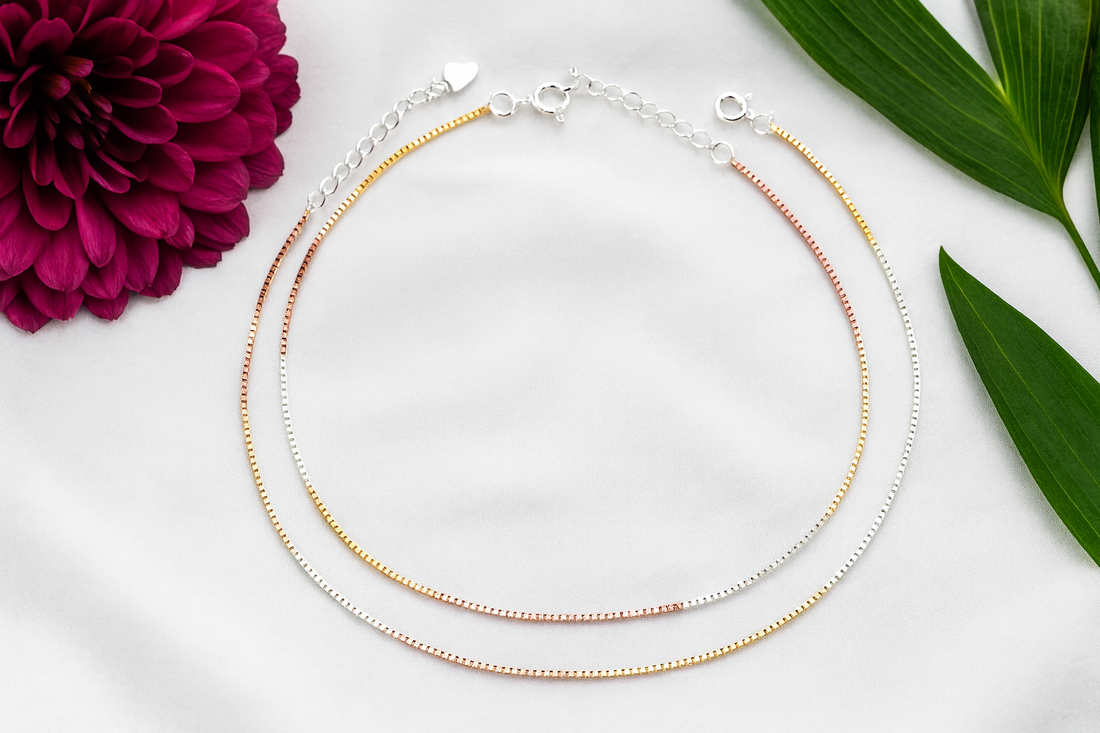 Tri-Tone Elegant Chain Anklet