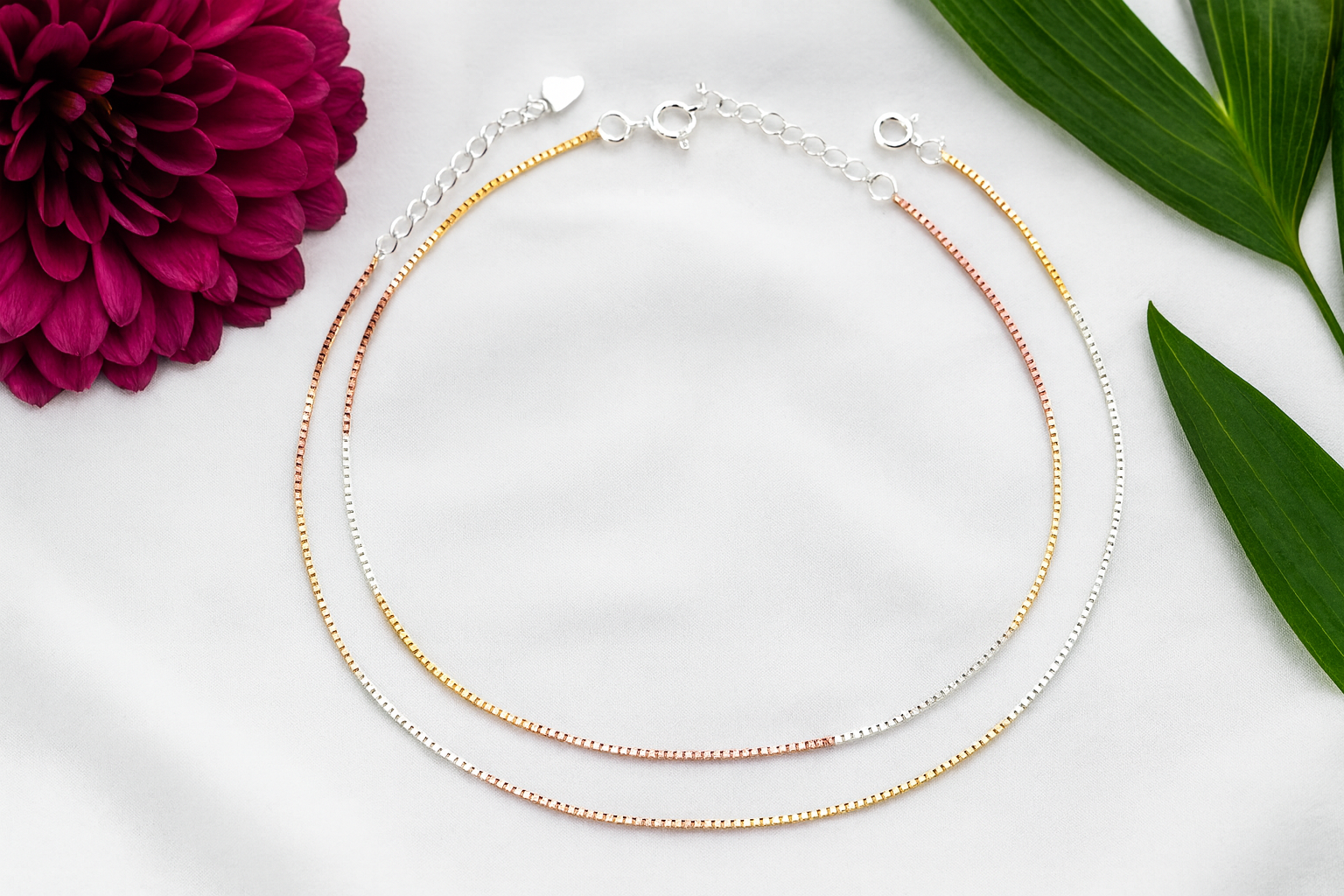 Tri-Tone Elegant Chain Anklet