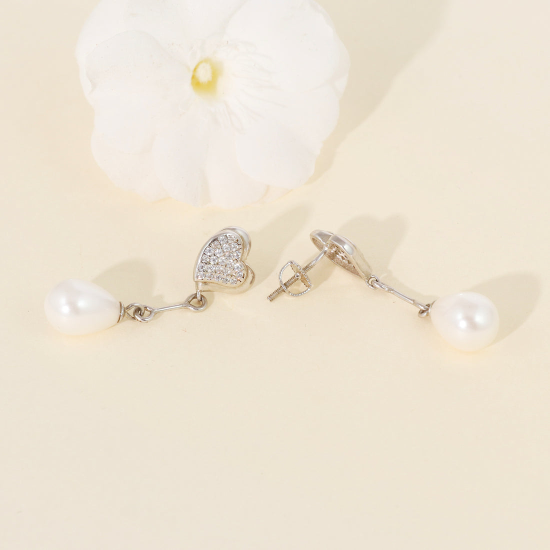 Crystal Heart Drop Silver Earrings