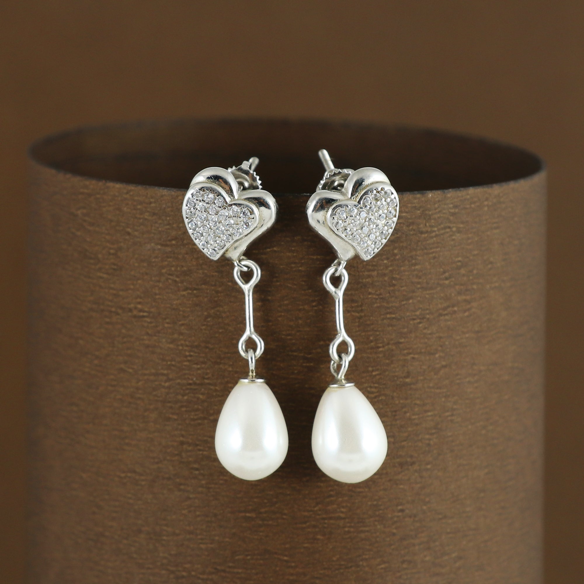 Crystal Heart Drop Silver Earrings