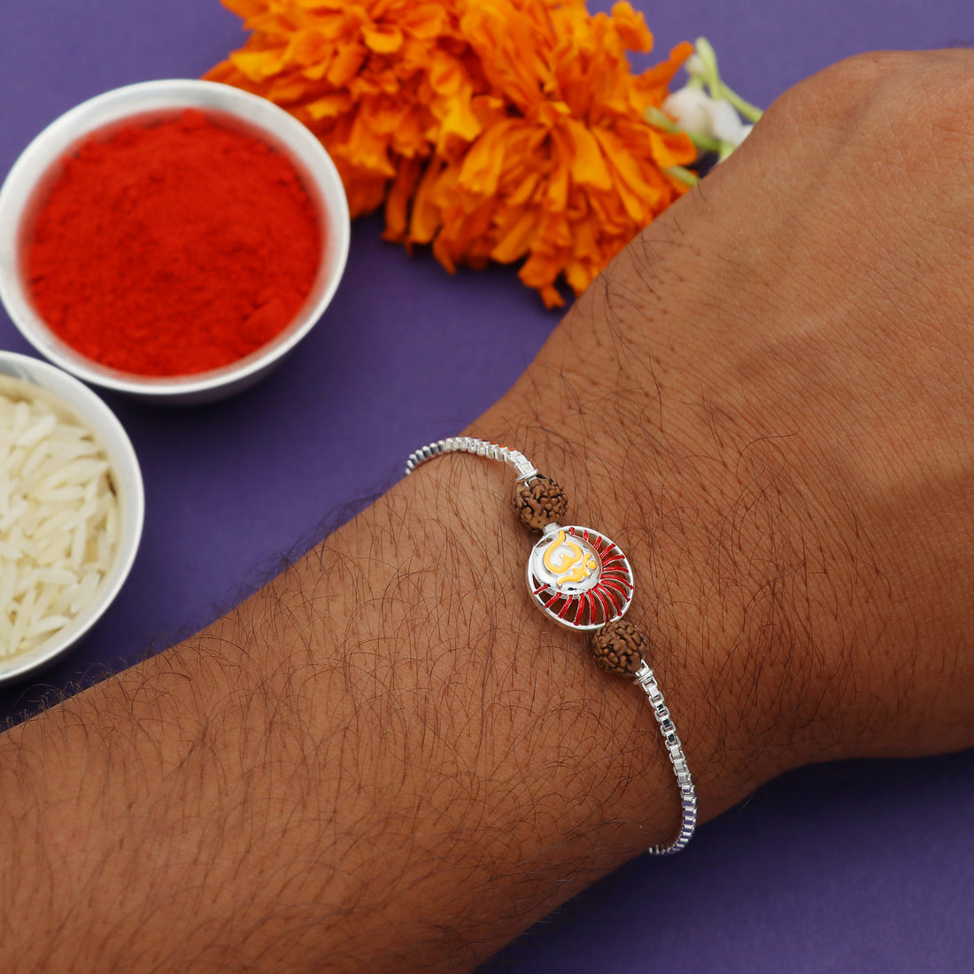 Divine Om Rakhi with Rudraksha BeadS