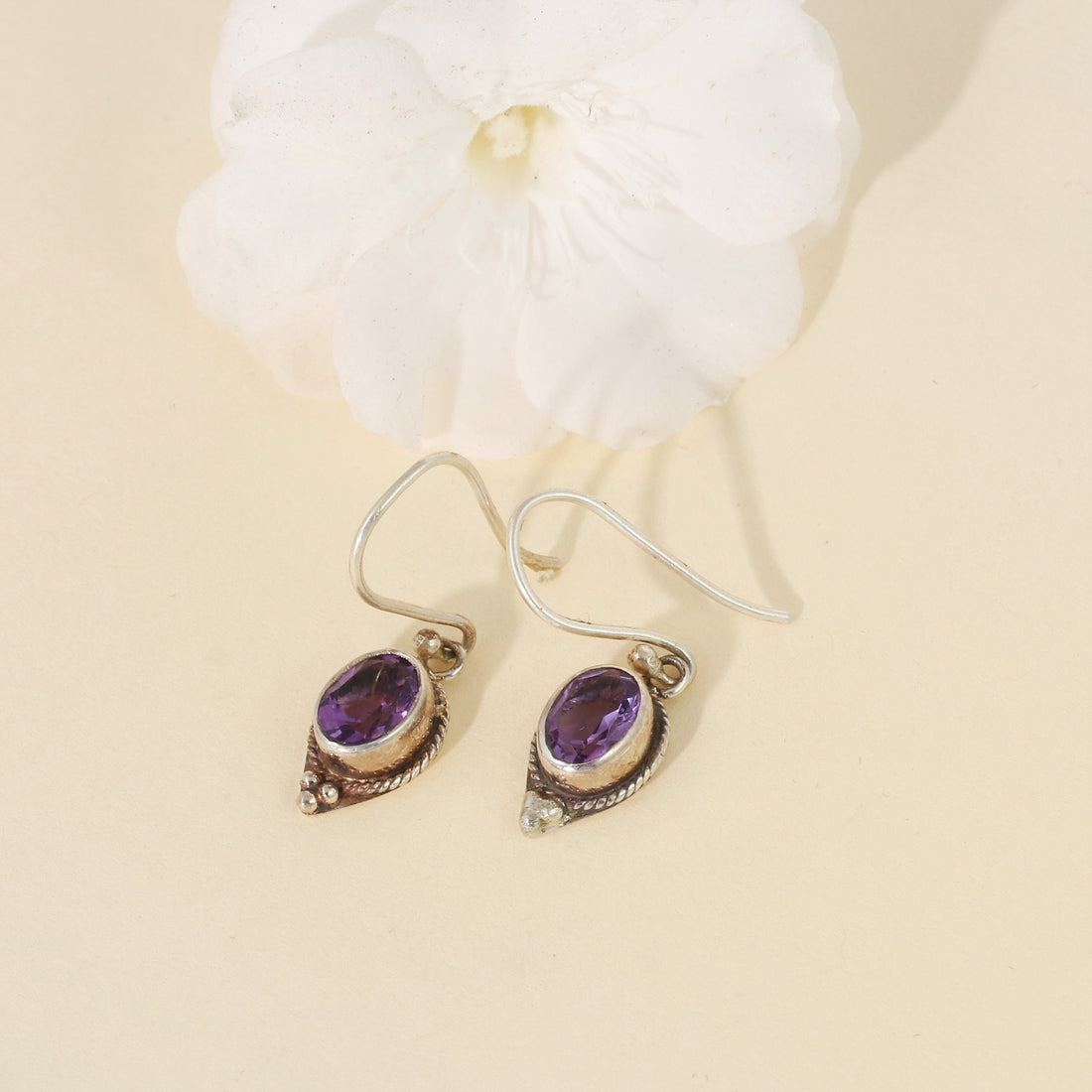 Silver Vintage Amethyst Drop Earrings