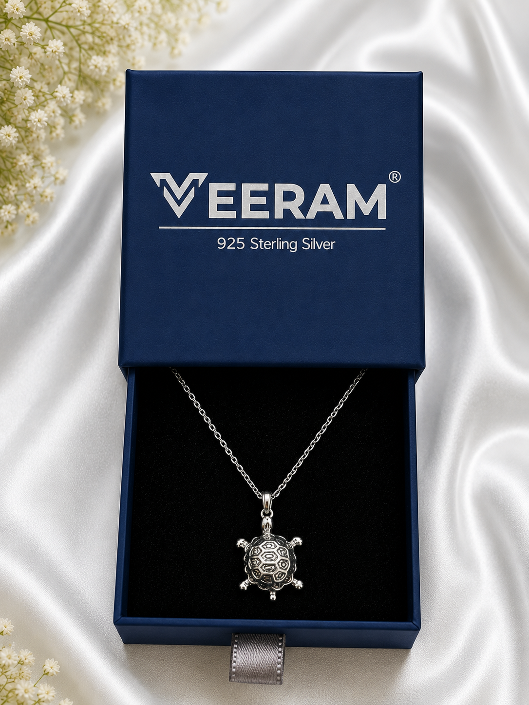 Silver Lucky Turtle Charm Chain Pendant