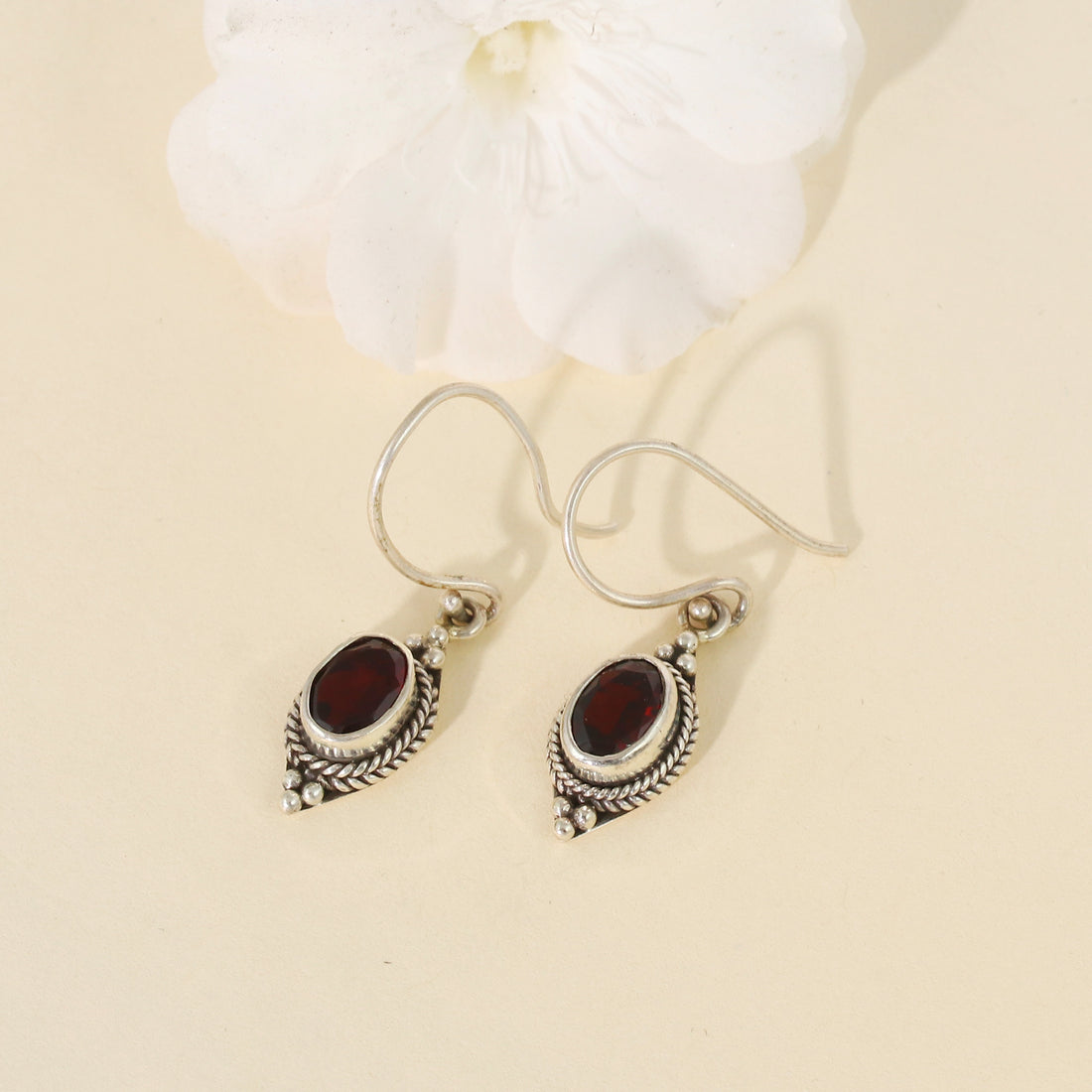 Silver  Vintage Garnet Drop Earrings