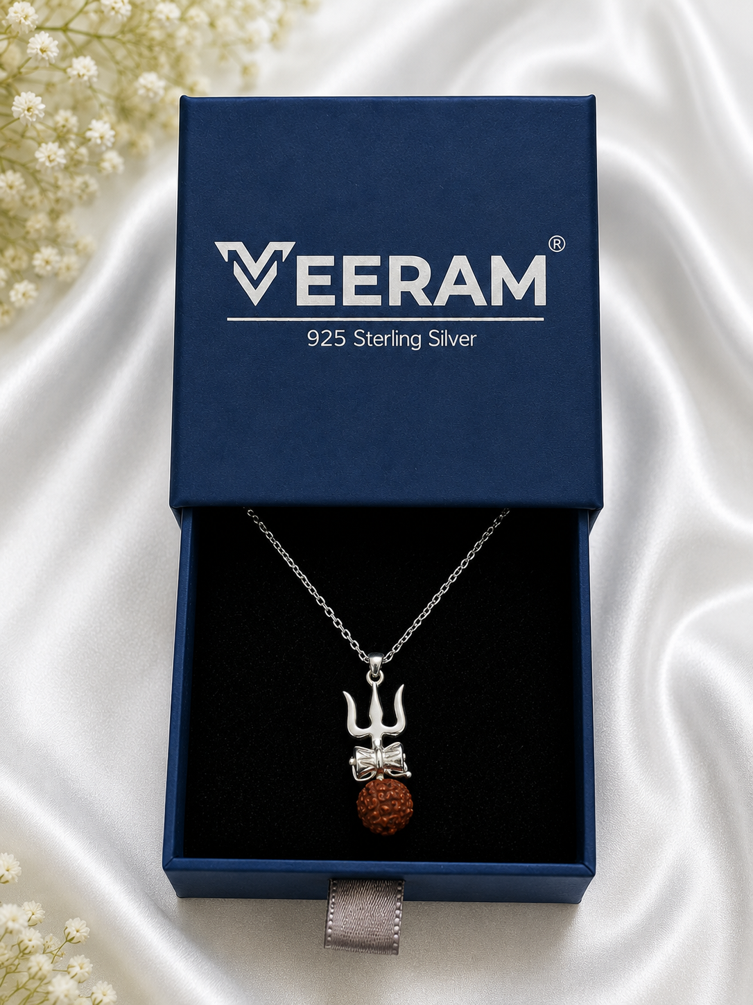 Silver Trishul Rudraksha Chain Pendant