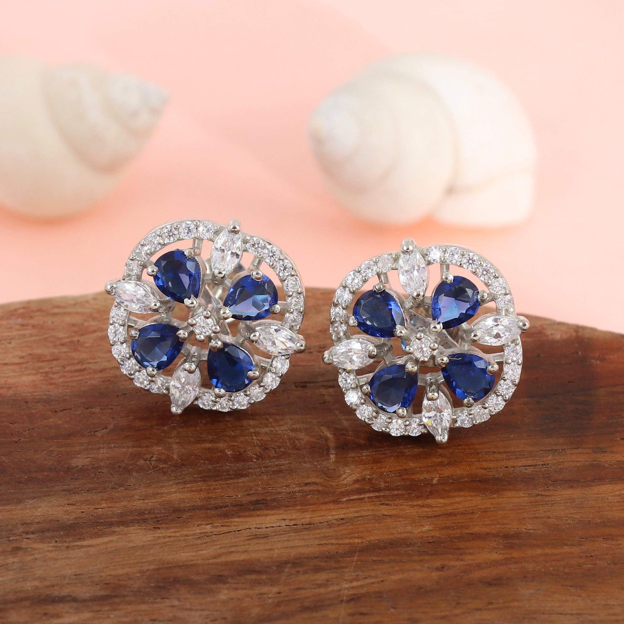 Sapphire Floral Cluster Stud Earrings