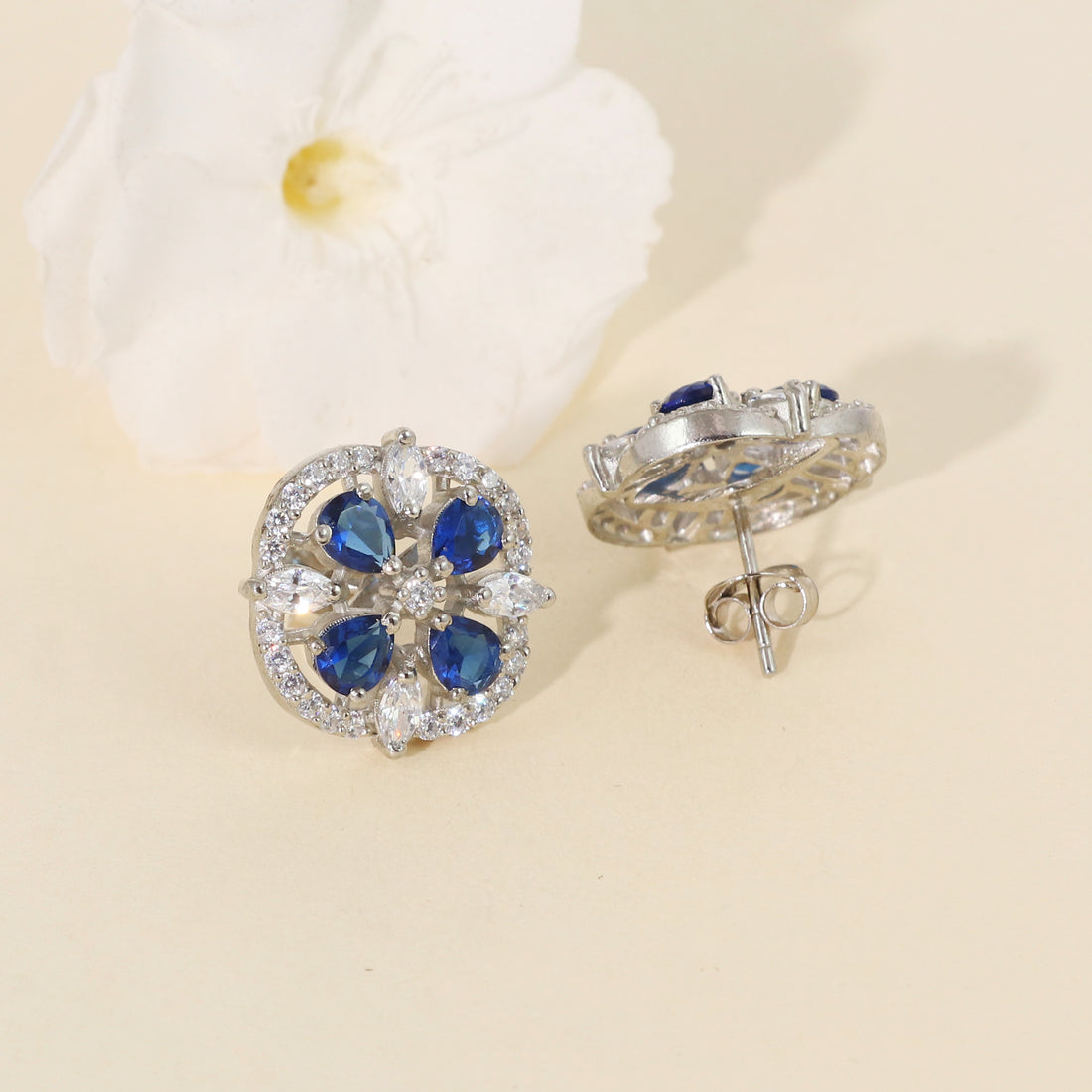 Sapphire Floral Cluster Stud Earrings