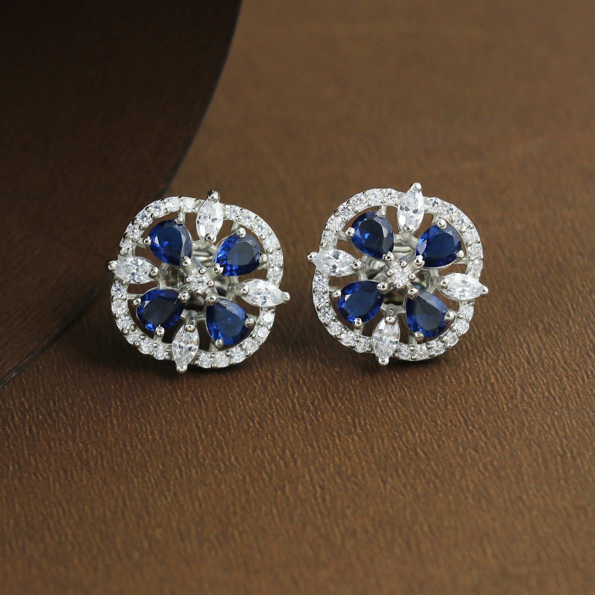 Sapphire Floral Cluster Stud Earrings