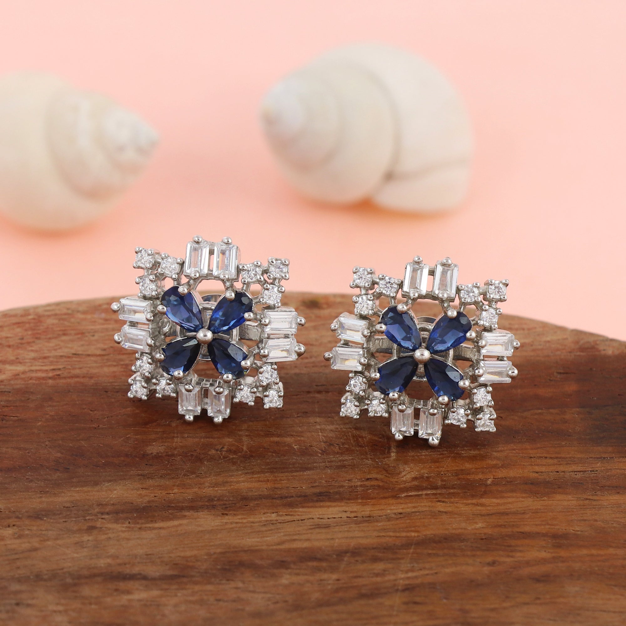 Sapphire Baguette Cluster Stud Earrings
