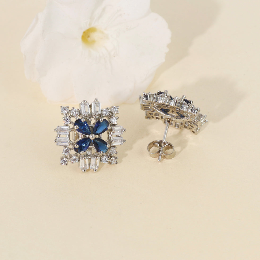 Sapphire Baguette Cluster Stud Earrings