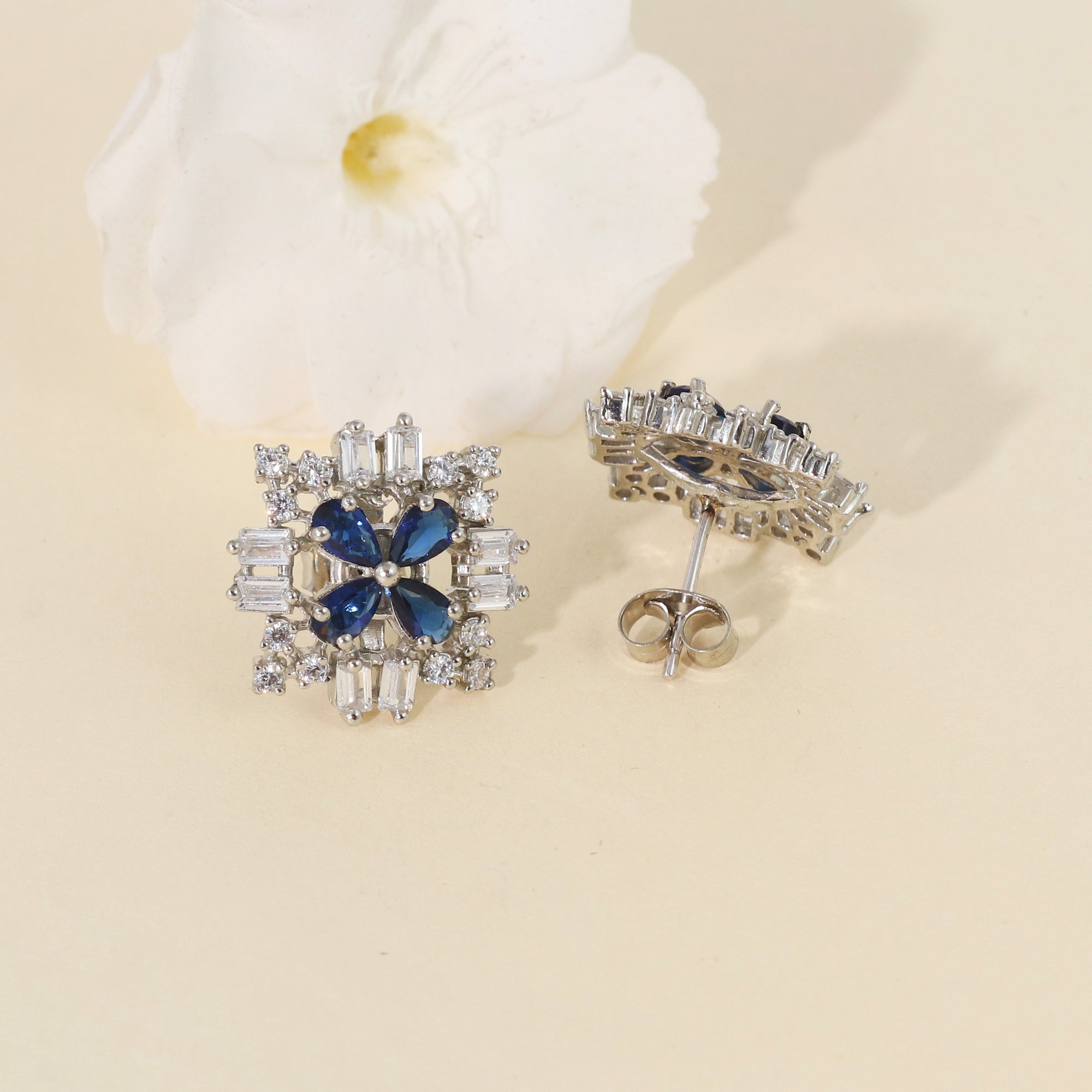 Sapphire Baguette Cluster Stud Earrings