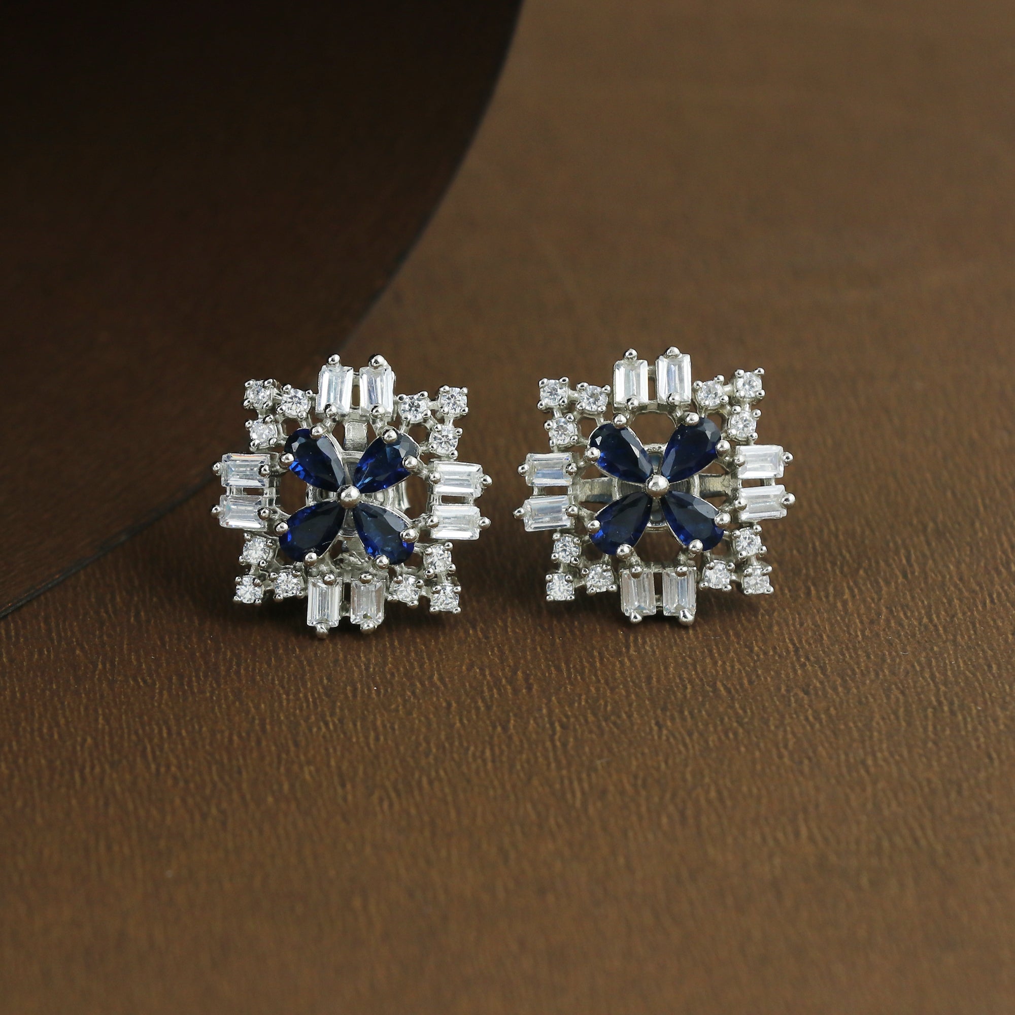 Sapphire Baguette Cluster Stud Earrings