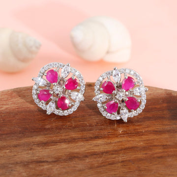 Ruby Floral Halo Stud Earrings