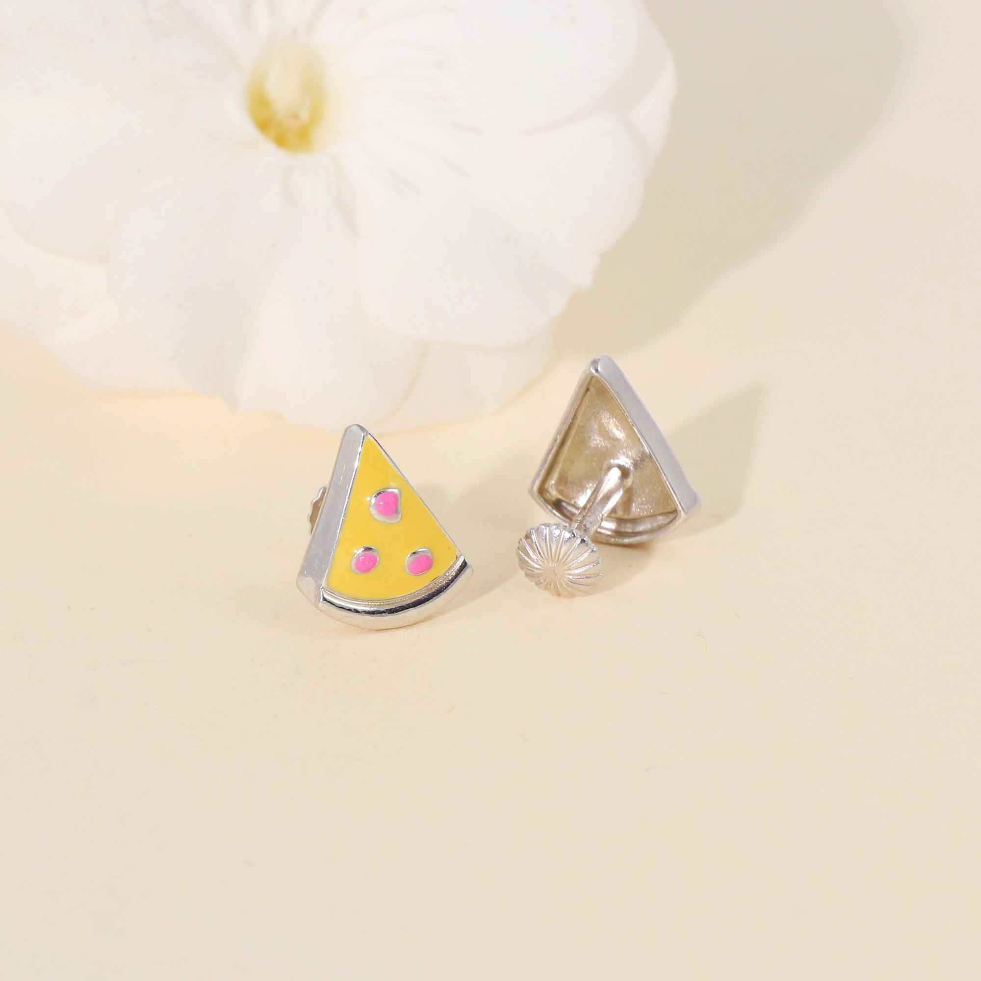 Silver Pizza Slice Studs