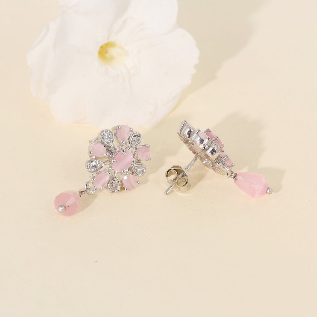 Silver Classic Pink Blossom Earring