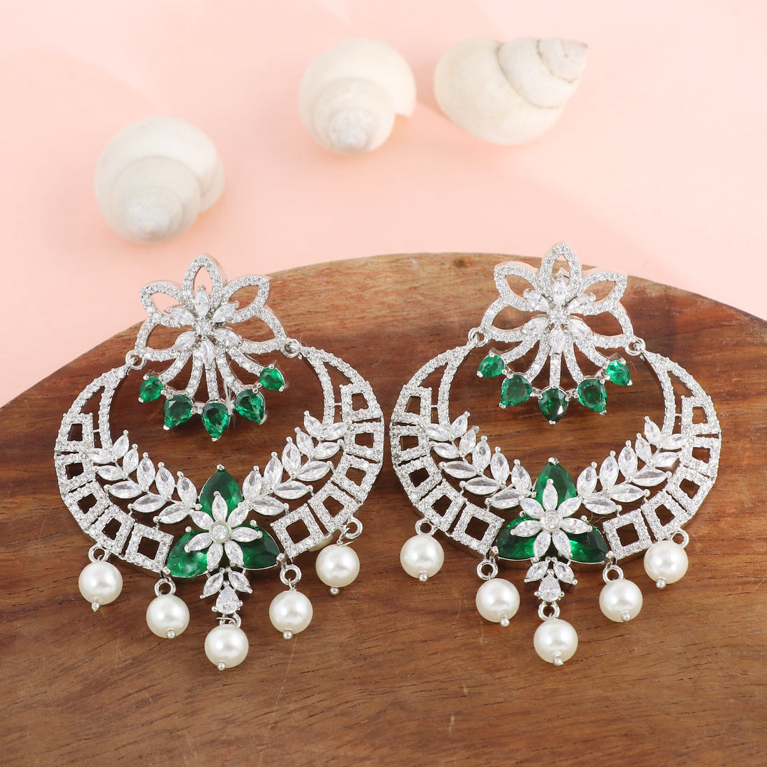 Silver Emerald Bloom Earring