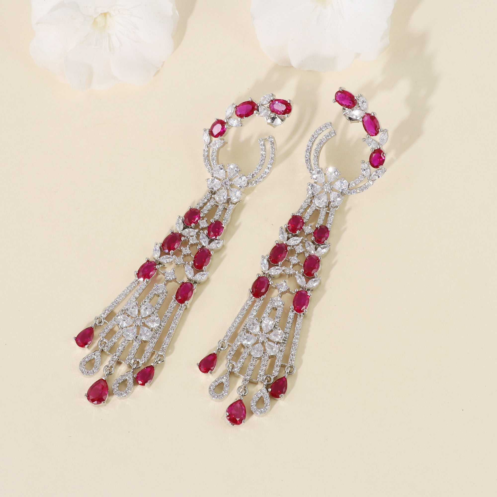 Silver Ruby Rainfall Drops
