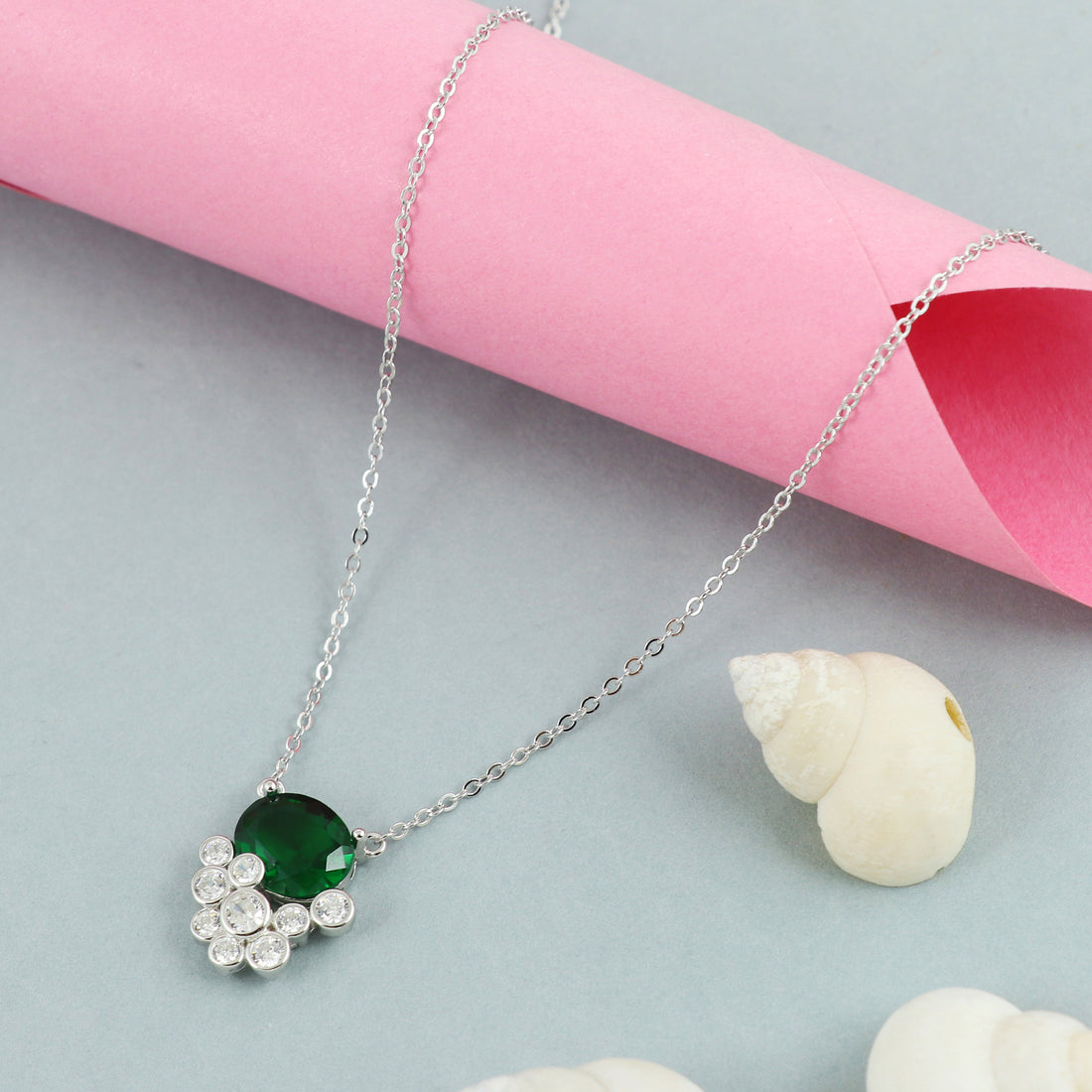 Silver Emerald Bloom Pendant