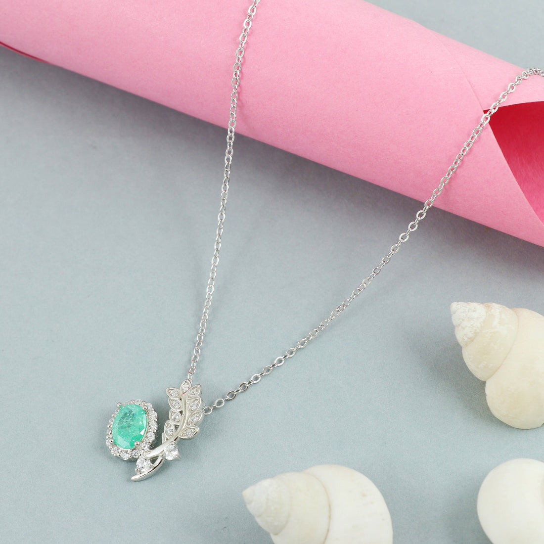 Silver Mint Leaf Elegance Pendant