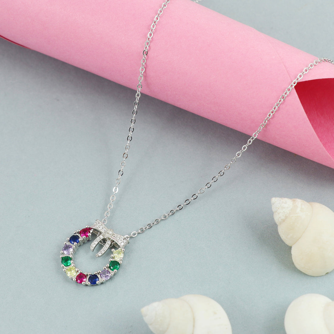 Silver Rainbow Bow Charm Pendant