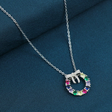Silver Rainbow Bow Charm Pendant
