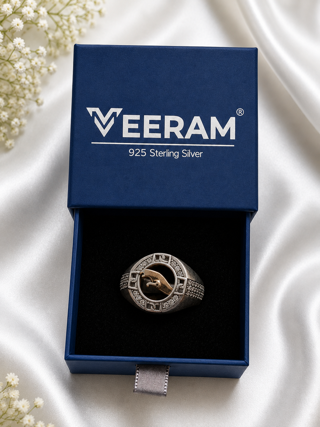 Panther Motif Studded Silver Signet Ring