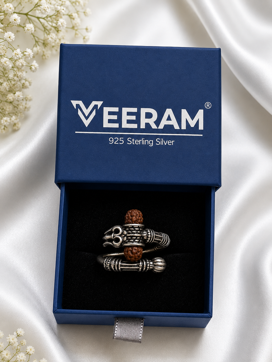 Divine Rudraksha Trishul Adjustable Ring