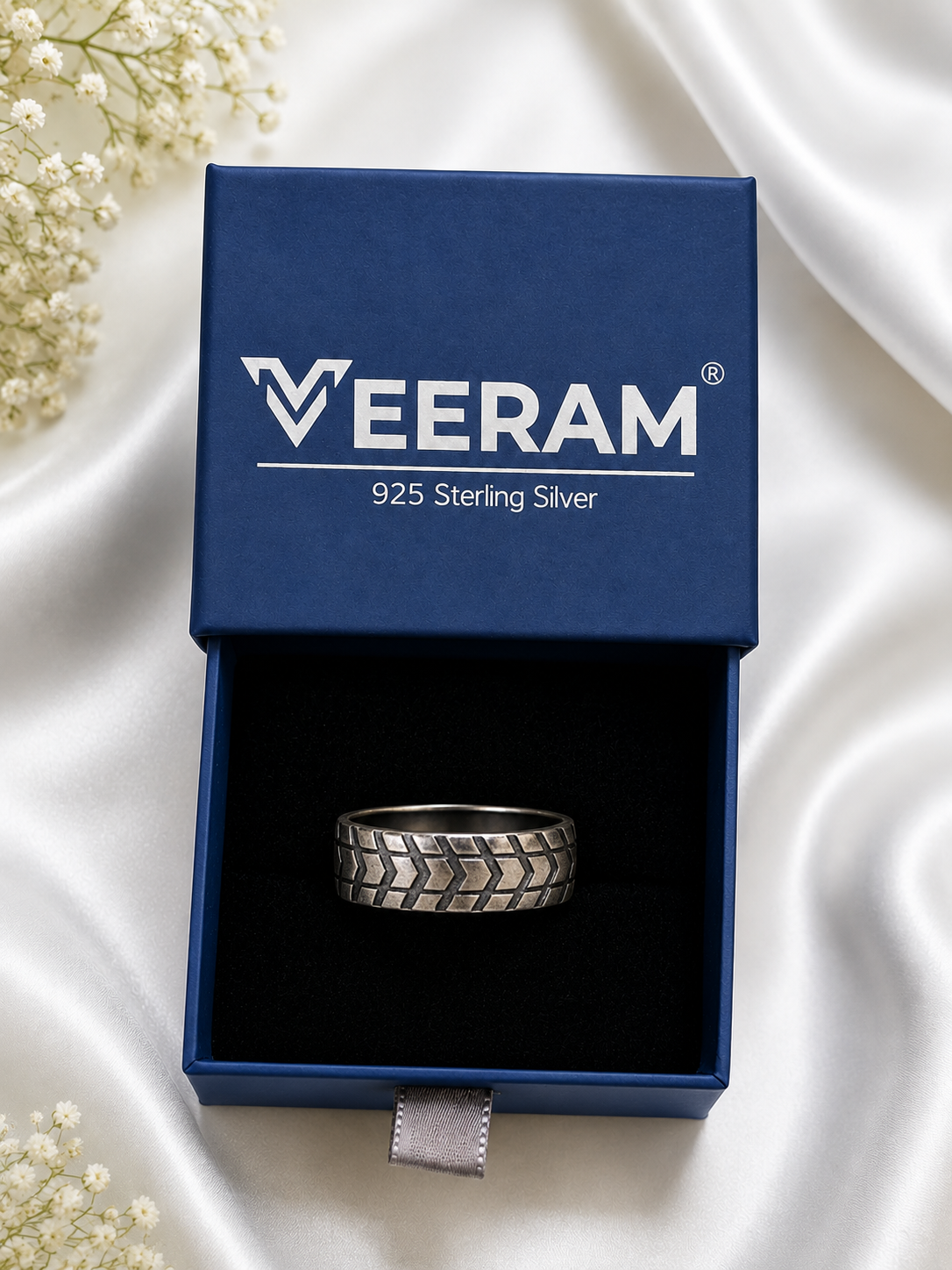 Bold Chevron Textured Silver Band