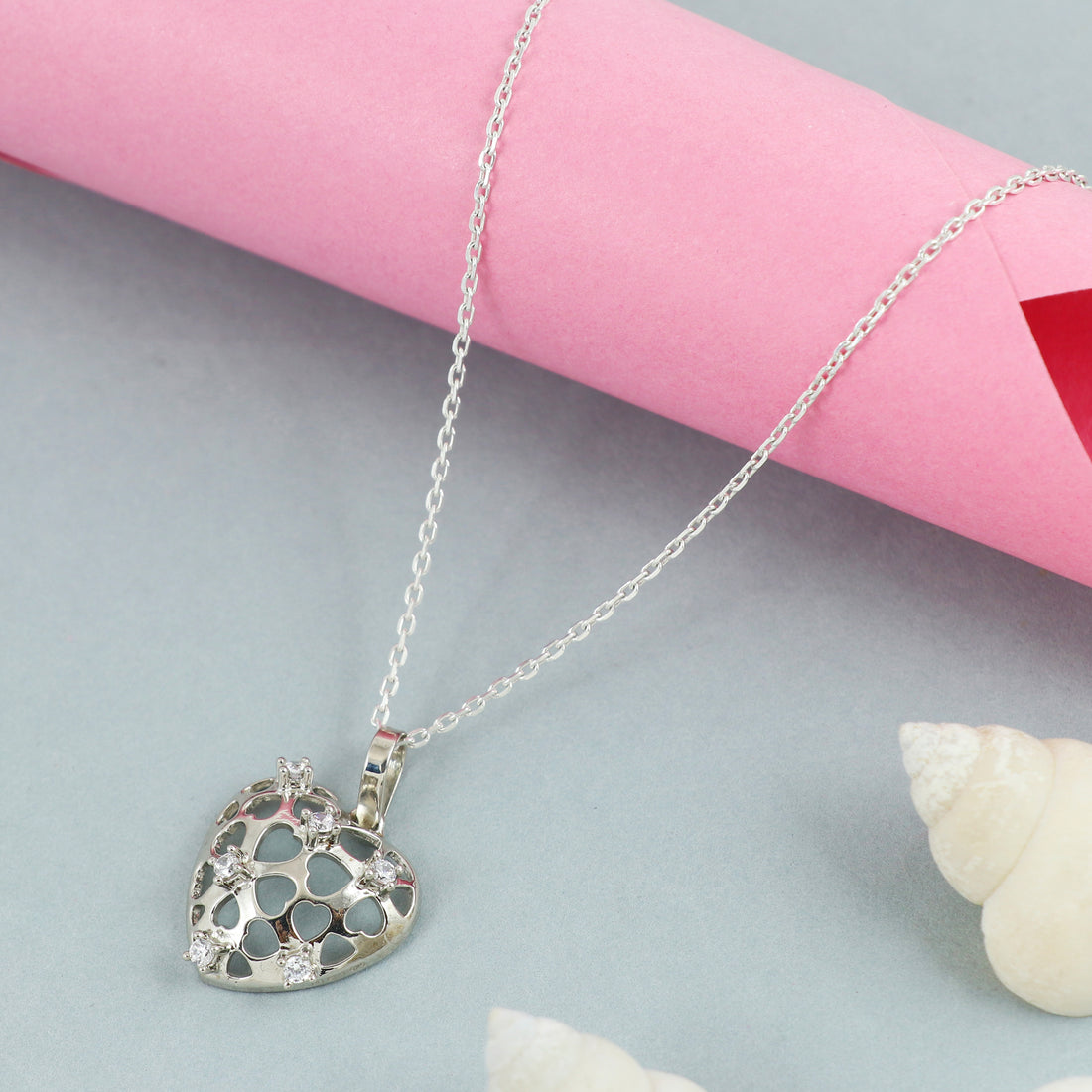 Silver Heart Mosaic Spark Chain Pendant