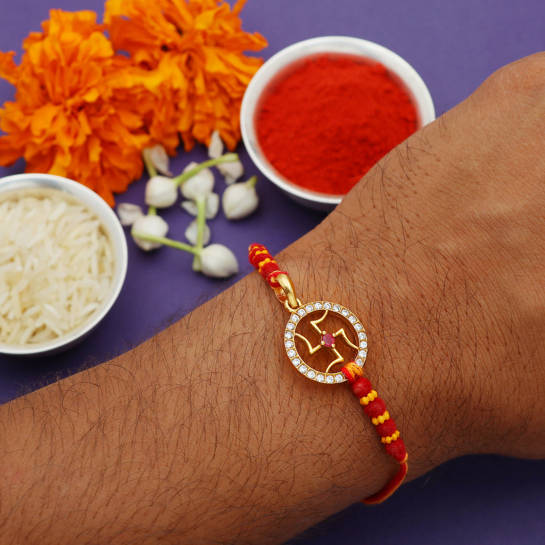 Swastik Beaded Thread Rakhi