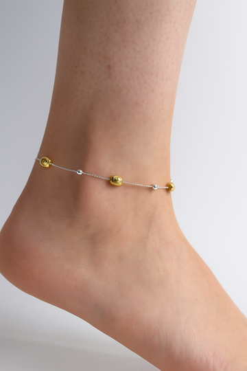 Silver Gold Polish Beads Anklet