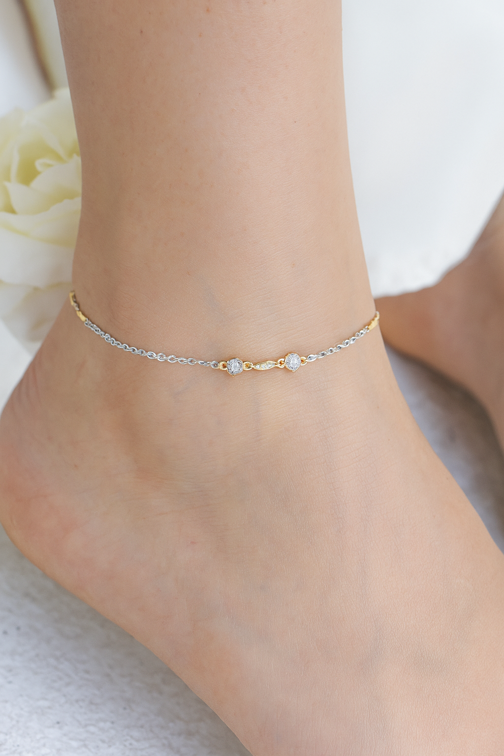 Silver Rosegold Designer Anklet