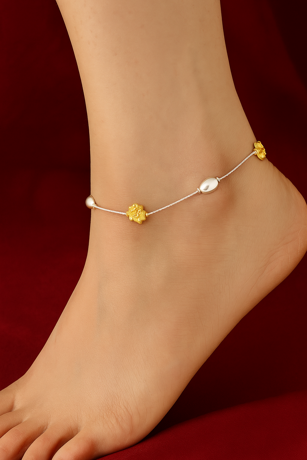 Silver Golden Bloom Anklet
