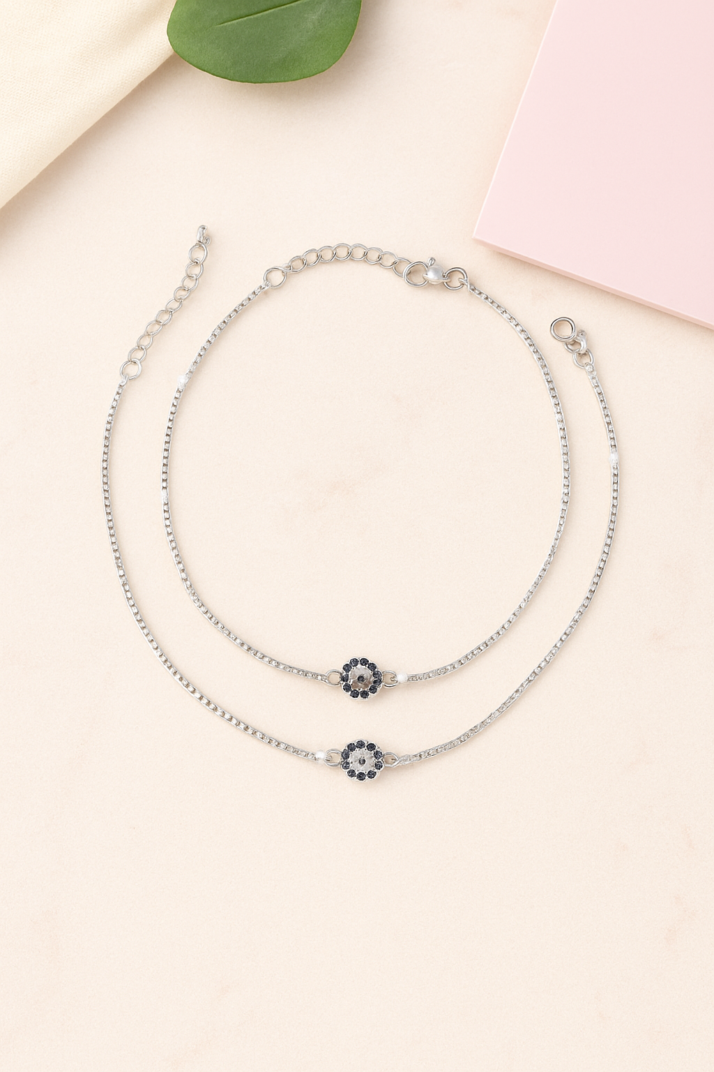 Sparkle Evil Eye Silver Anklet