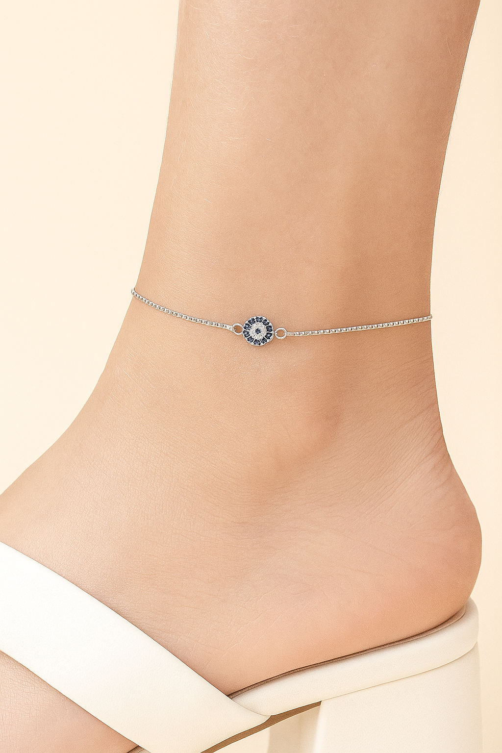 Sparkle Evil Eye Silver Anklet