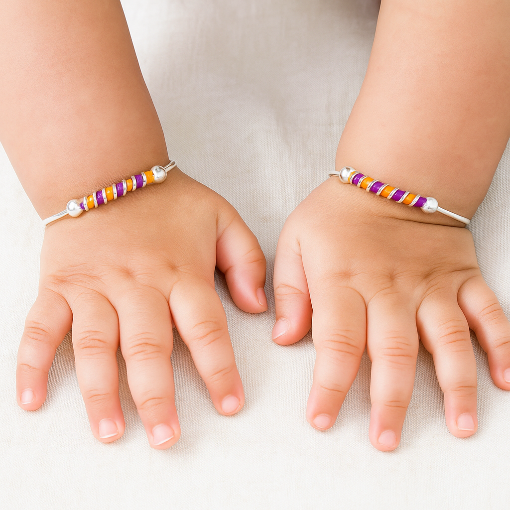 Silver Adjustable Rainbow Kada Set