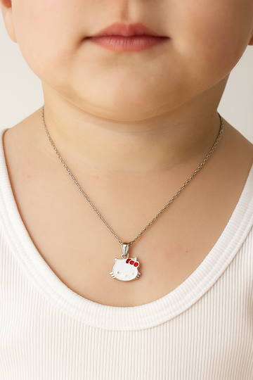 Silver Baby Kitten Pendant Set