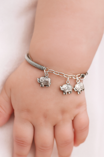 Silver Toddlers Elephant Charm Kadli Set