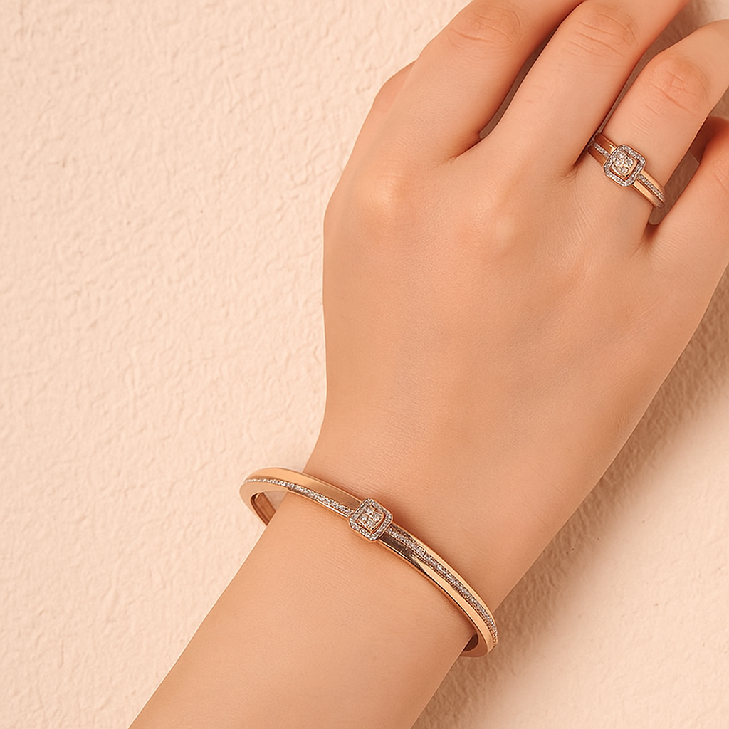 Silver Alluring Rose Gold Ring Kada 