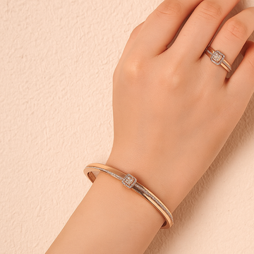 Silver Alluring Rose Gold Ring Kada 