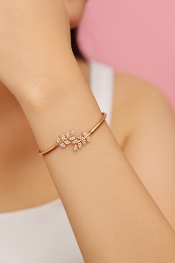 Silver Rose Gold Delicate Leaf Kada