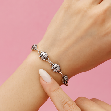 Silver Oxidised Elephant Bracelet