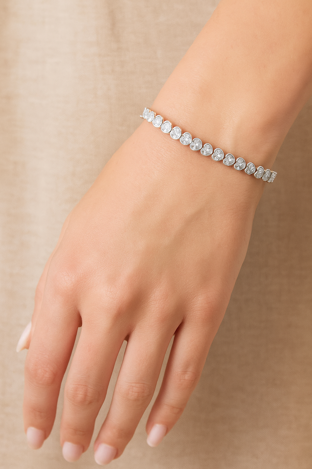 Silver Heart Love Tennis Bracelet