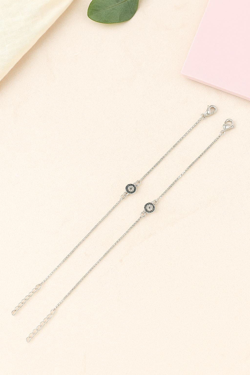 Sparkle Evil Eye Silver Anklet