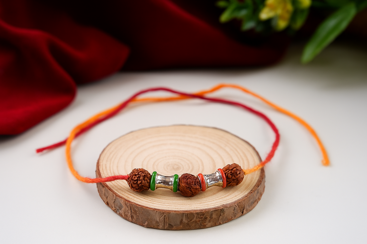 Silver Rudraksha Tricolor Rakhi