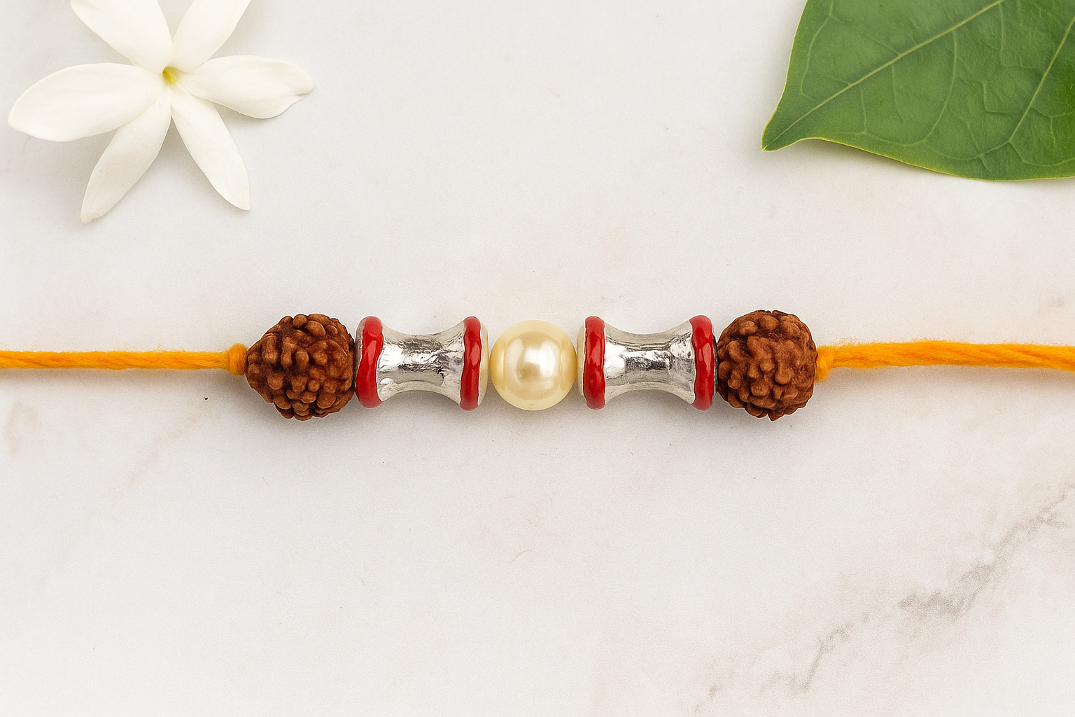Silver Pearl Touch Rudraksha Rakhi