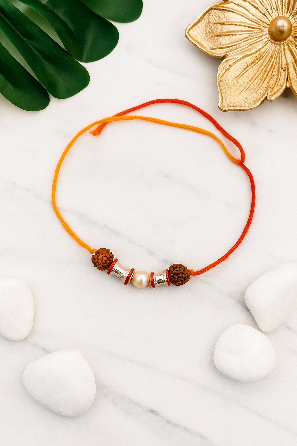 Silver Pearl Touch Rudraksha Rakhi