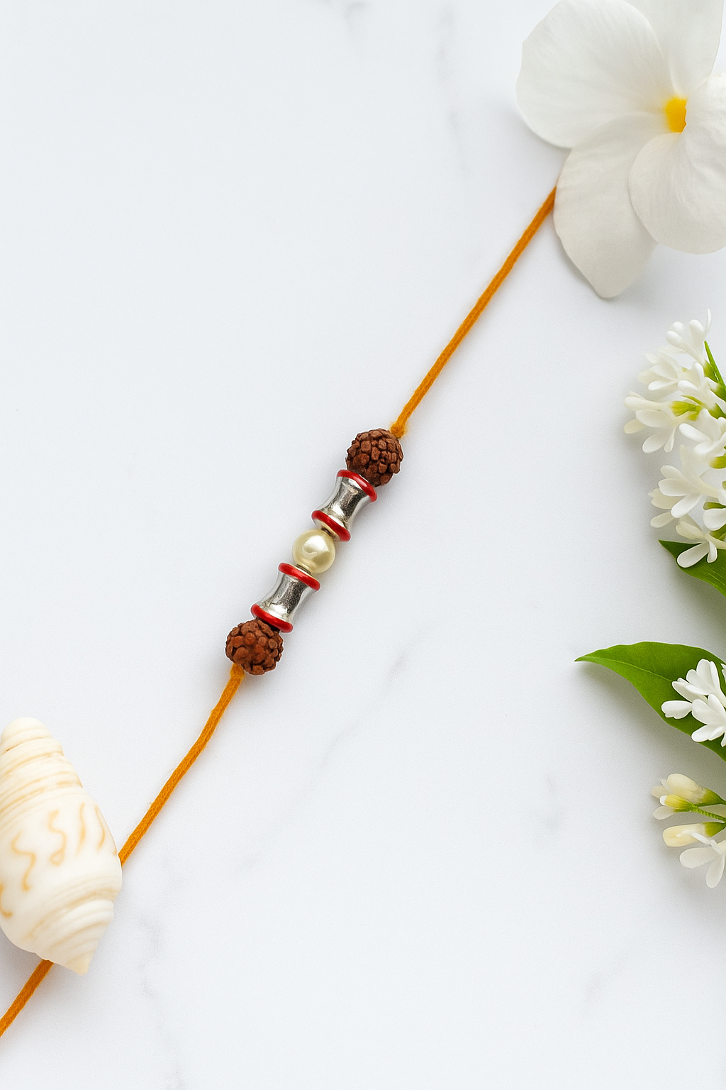 Silver Pearl Touch Rudraksha Rakhi